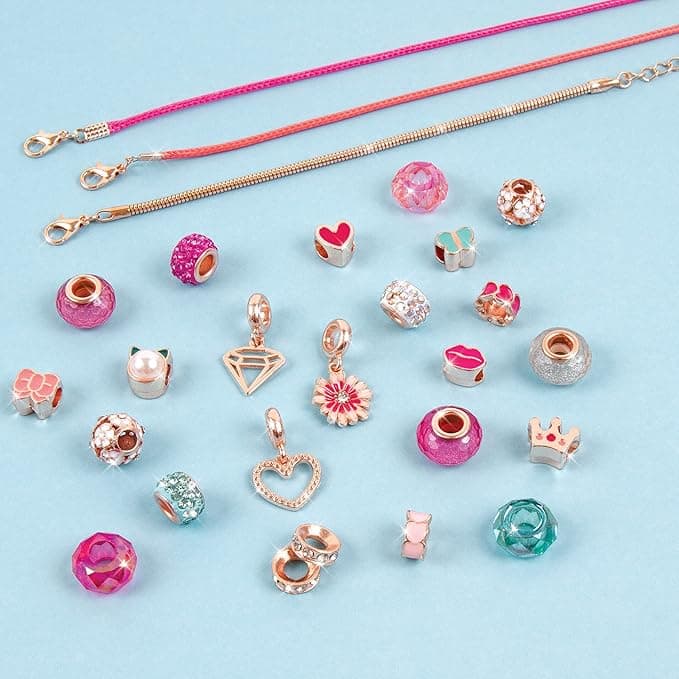 Make It Real Halo Charms Think Pink|Create 3 Beatiful Bracelets|Includes 1 Metallic Bracelet,2 Cord Bracelet,15 Decorative Beads,3 Charms,6 Bead Charms|28pcs DIY Arts & Crafts, Girls 8+|Made in India view 2
