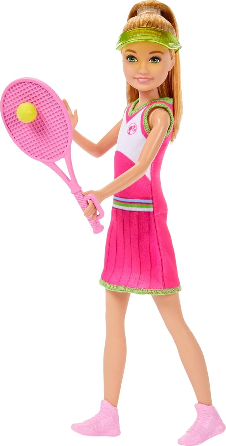 Barbie Stacie & Chelsea Tennis Playset with 2 Dolls & 5+ Accessories Including Net with Swinging Ball Feature & Sports Gear view 2
