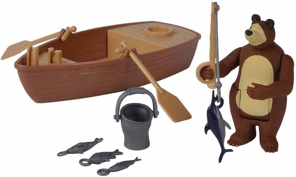 Masha & The Bear Mini Fishing Boat Set by Fratelli | Bear Doll with Fishing Boat Set | 3 Inch Masha Series Bear Doll and Its Boat and Fishing Accessories | Made in India