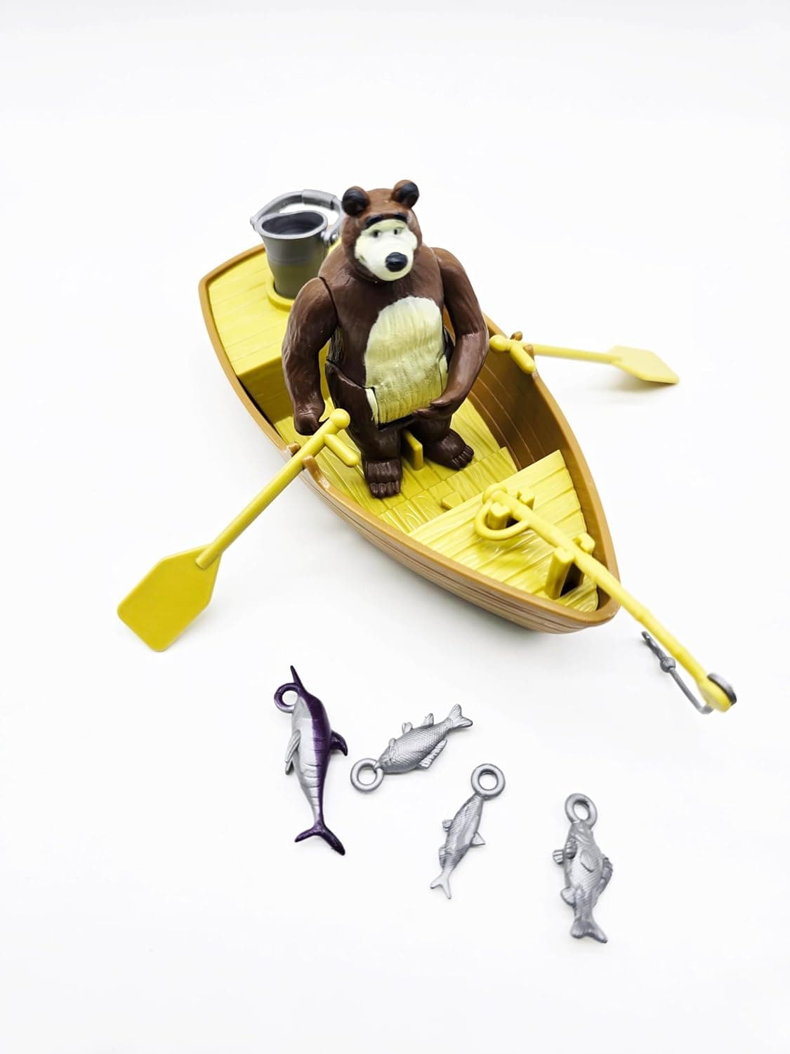 Masha & The Bear Mini Fishing Boat Set by Fratelli | Bear Doll with Fishing Boat Set | 3 Inch Masha Series Bear Doll and Its Boat and Fishing Accessories | Made in India view 2