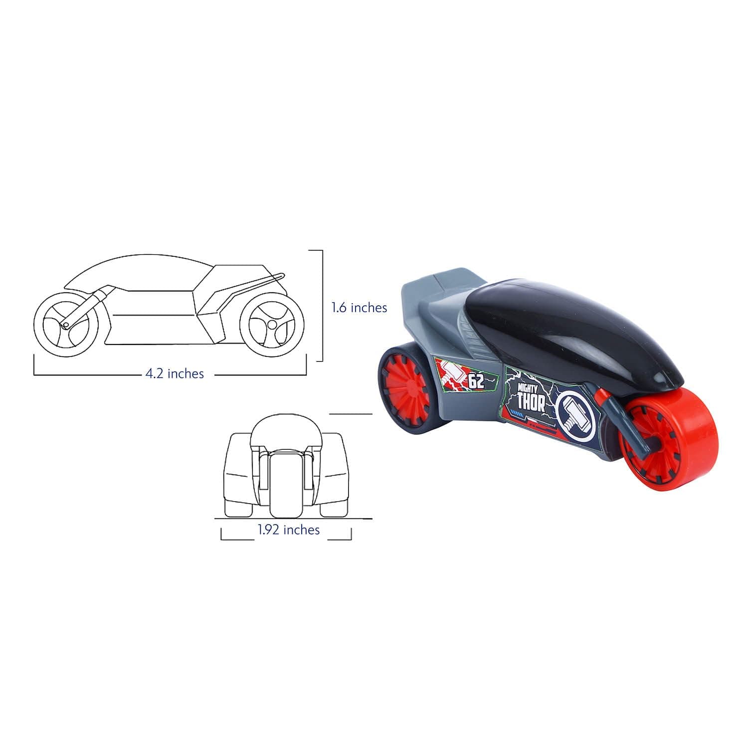 SKOODLE Marvel Pull-Back Rider Bike for Kids - Thor Edition Motorcycles, Marvel Inspired Toy Bikes with Sturdy and Long-Lasting Construction, Enhances Motor Skills and Fun Vehicle Toy for Gift - Grey view 5