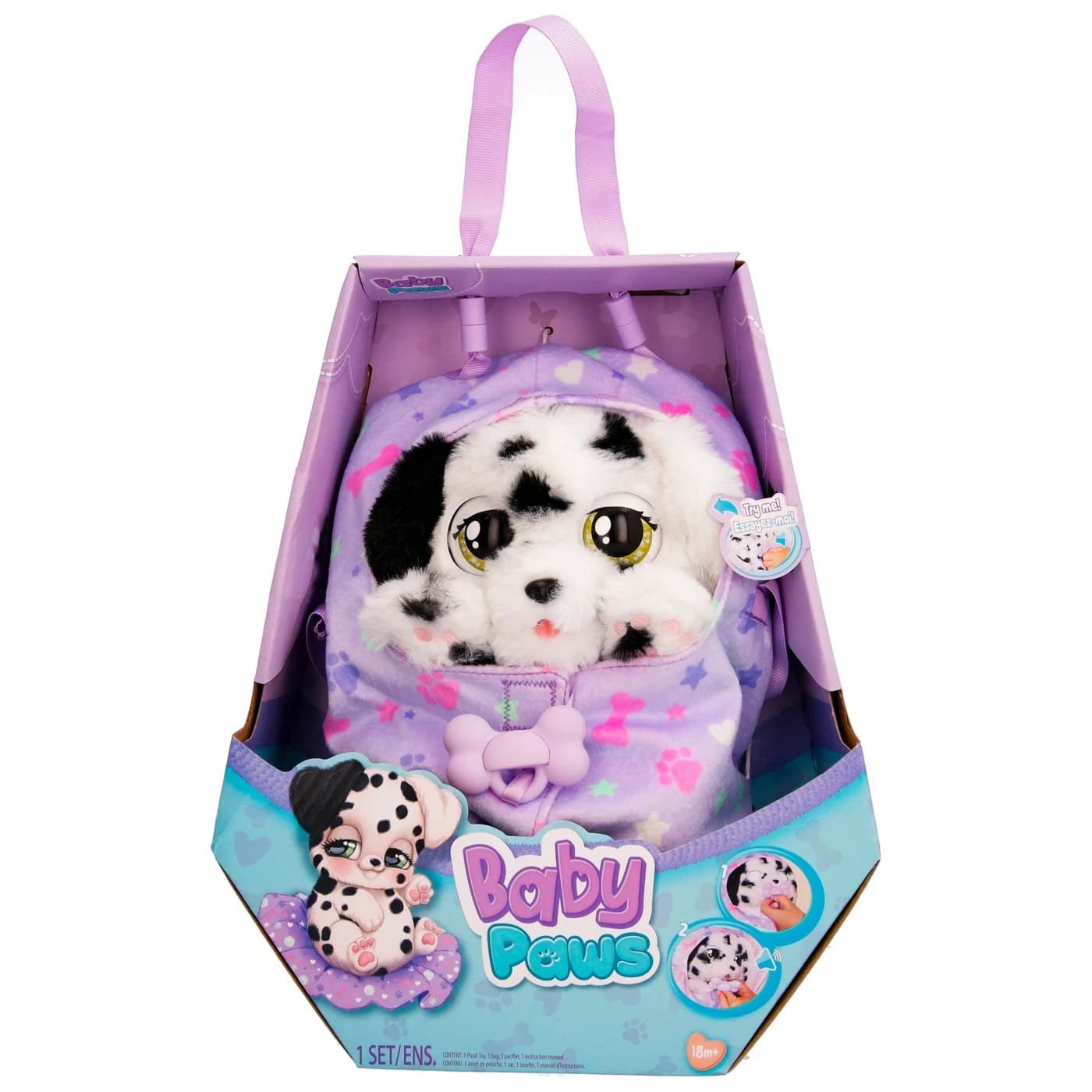 Baby Paws Dalmatian Puppy Toy with Cute Swaddle Bag|Scan QR Code for More Interactive Roleplay,Pretend Play Toy|That Make 5 Adorable Sounds Kids Toys for Ages 4+ |Birthday Gift for Pet Lovers -22 cm view 2