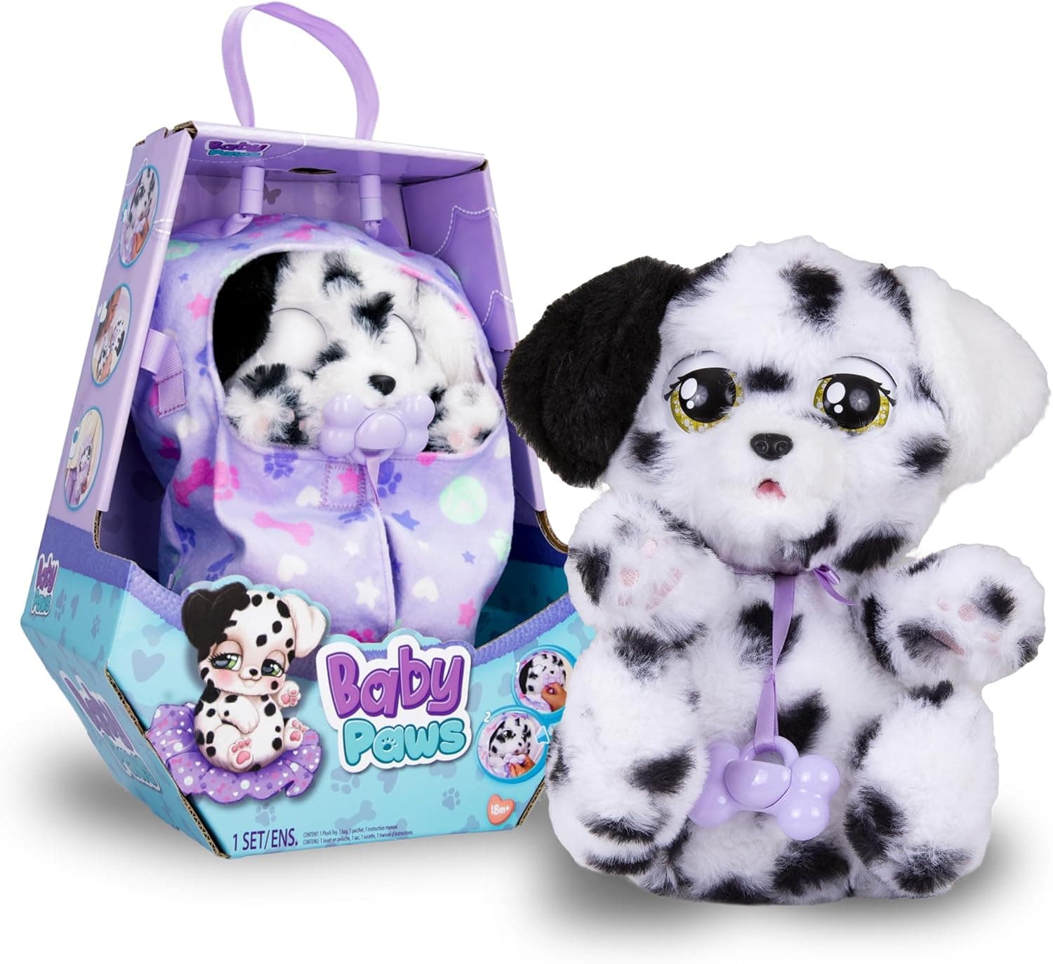 Baby Paws Dalmatian Puppy Toy with Cute Swaddle Bag|Scan QR Code for More Interactive Roleplay,Pretend Play Toy|That Make 5 Adorable Sounds Kids Toys for Ages 4+ |Birthday Gift for Pet Lovers -22 cm view 3