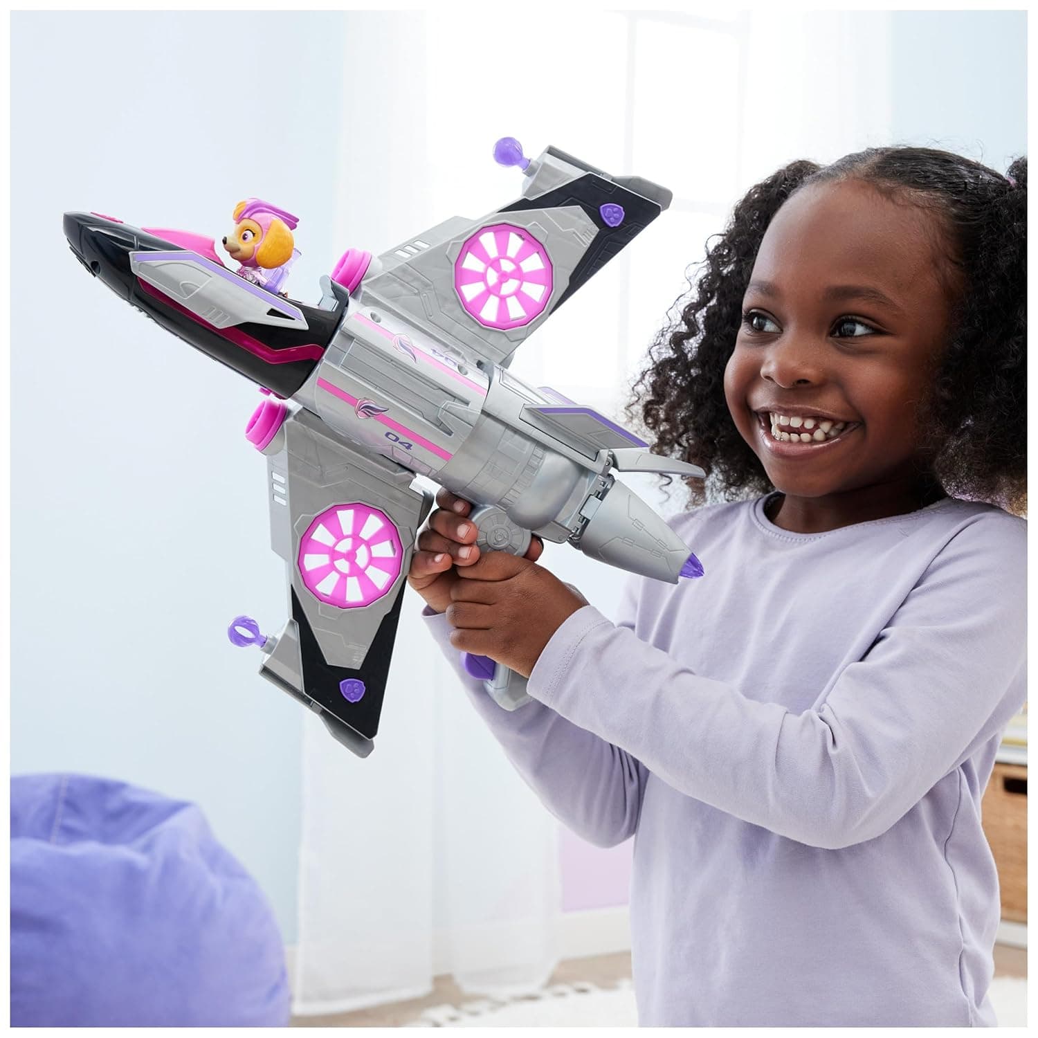 Paw Patrol The Mighty Movie Transforming Rescue Jet with Skye|Mighty Pups Action Figure|Kids Collectable Car Figure with Lights and Sounds view 3