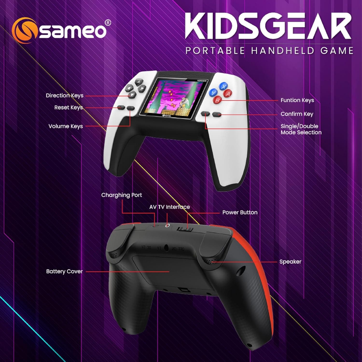 Sameo Kidsgear Controller Shaped Handheld Console Built-in 520 Retro Game (Inferno Red) view 2