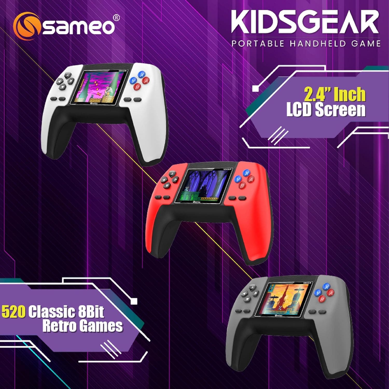 Sameo Kidsgear Controller Shaped Handheld Console Built-in 520 Retro Game (Inferno Red) view 4