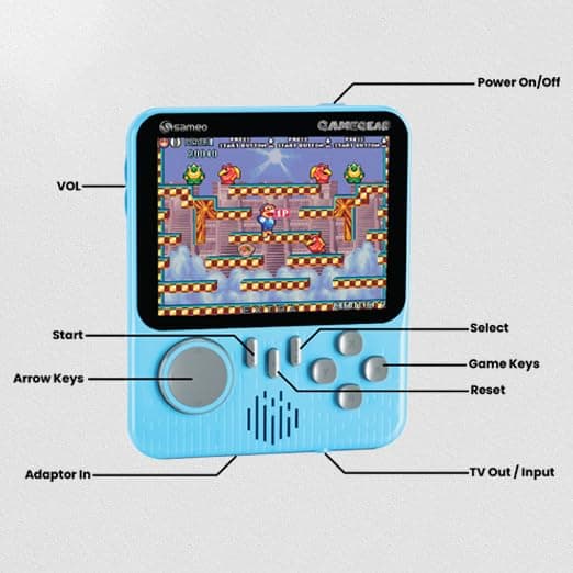 Sameo GameGear Handheld Video Game Console, Retro Mini Game with 666 Classic Retro Game TV Compatible for Kids, Rechargeable 8 Bit Classic (Aqua blue) view 3