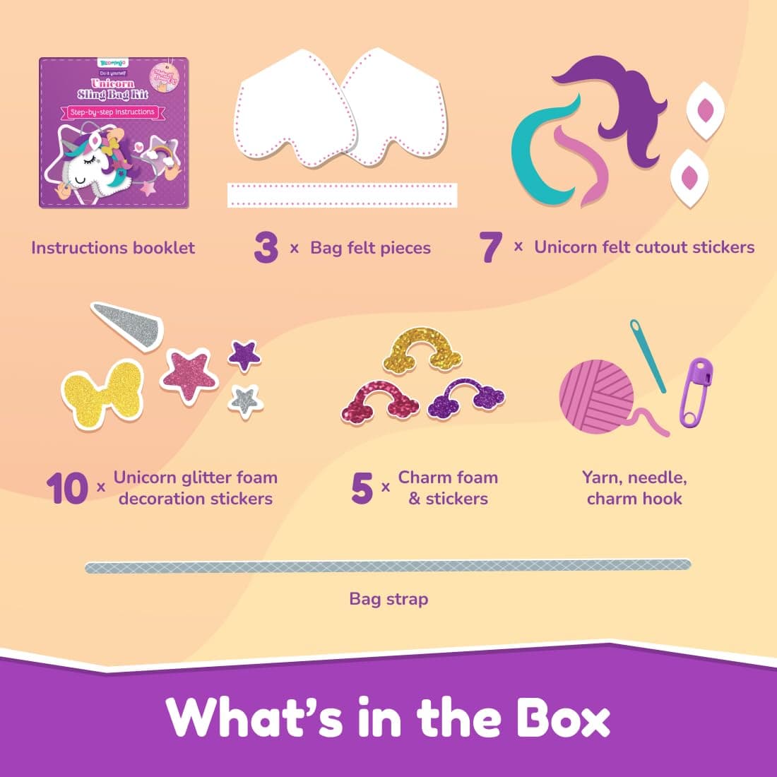 Bloomingo Art & Craft Kit - Unicorn Sling Bag: Fun Arts & Crafts Kit for Kids; Design Your Own Magical Unicorn Bag