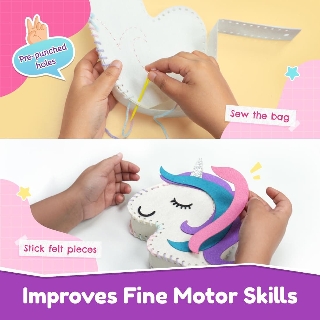 Bloomingo Art & Craft Kit - Unicorn Sling Bag: Fun Arts & Crafts Kit for Kids; Design Your Own Magical Unicorn Bag view 2