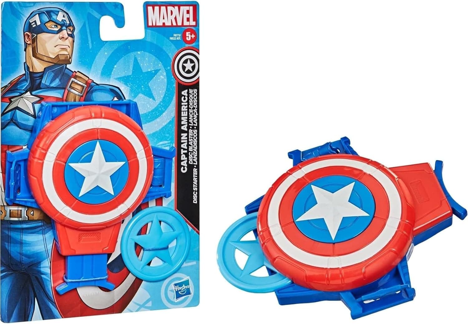 Marvel Captain America Shield Gauntlet Disc Blaster Role-Play Toy, for Kids Ages 5 and Up - Multicolor