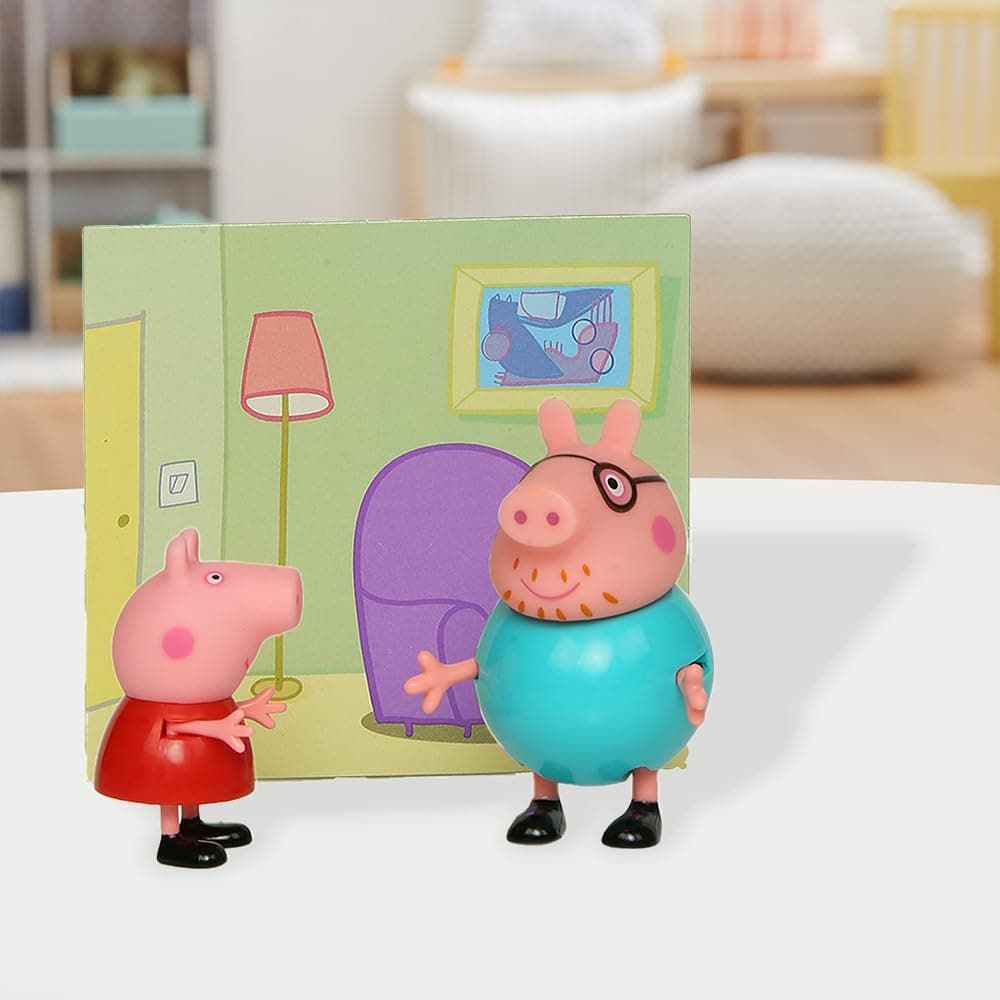 PEPPA PIG and Daddy Pig Twin Figure Fun Pack with Two Poseable Figures and a Scene Card, Preschool Toy for Girls and Boys Ages 3 Birthday Gift Toys for Kids