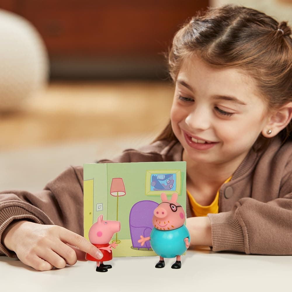 PEPPA PIG and Daddy Pig Twin Figure Fun Pack with Two Poseable Figures and a Scene Card, Preschool Toy for Girls and Boys Ages 3 Birthday Gift Toys for Kids view 3
