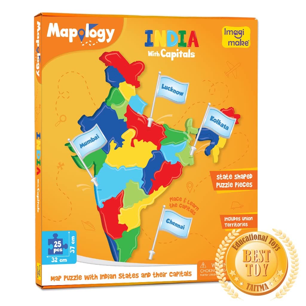 Imagimake Mapology India with State Capitals - Educational Toy and Learning Aid for Boys and Girls - India Map Puzzle - Jigsaw Puzzle, 25 Pieces, Kids view 3