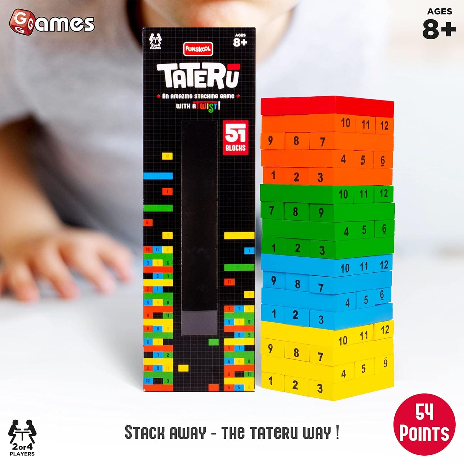 Funskool Adult Games,Tateru, Hardwood Blocks, Stacking Tower, Strategy Game, Stack Block Collect for 2 Or 4 Players,Ages 8 and Above view 3
