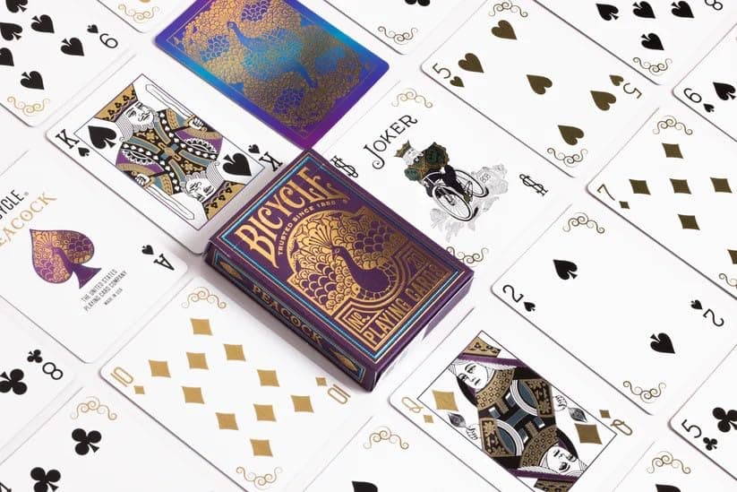 Bicycle Peacock Playing Cards - Purple - Cold Foil Premium Playing Card Deck for Card Games and Magic Tricks - Dazzling Design, Smooth Finish view 2