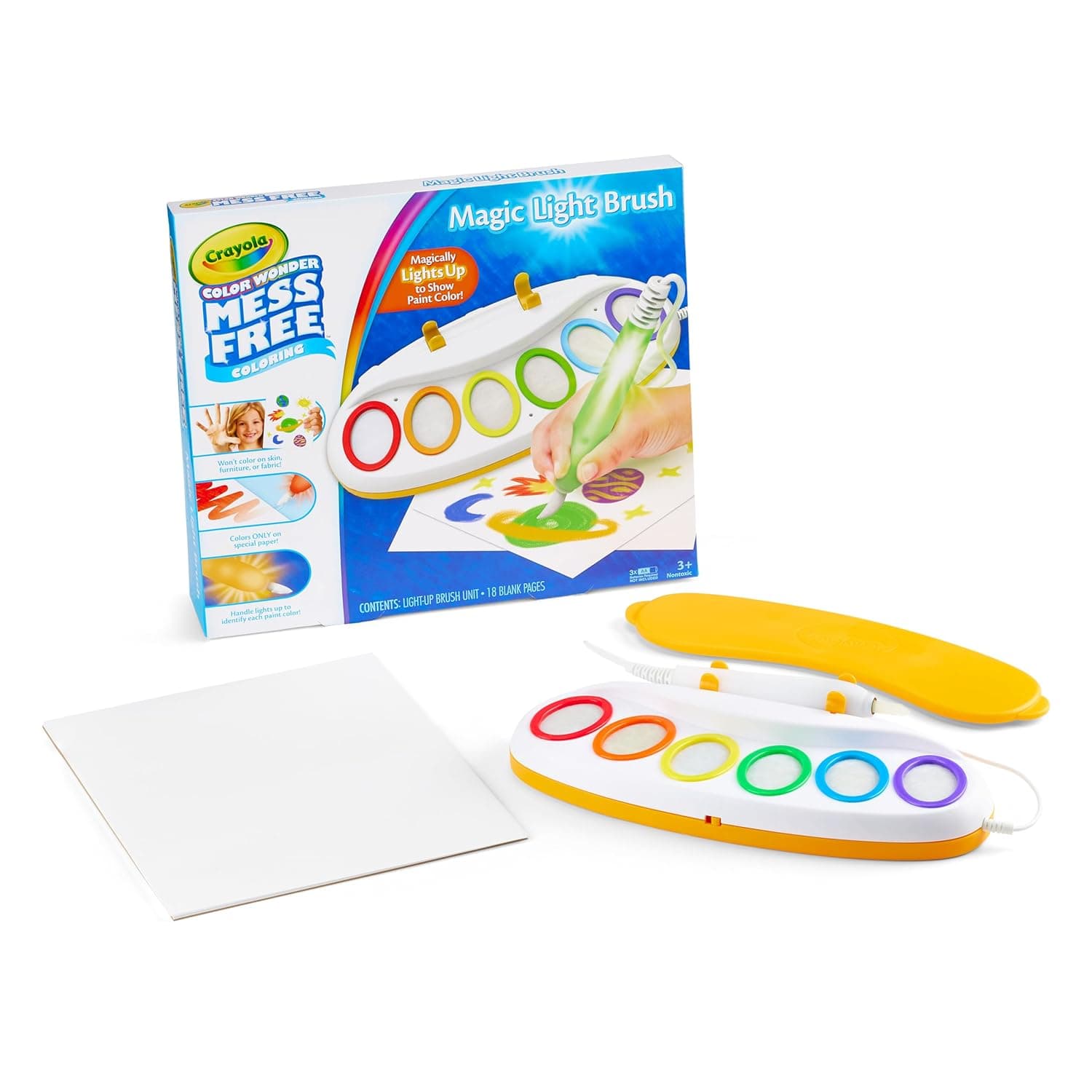 Crayola Color Wonder Magic Light Brush – Mess Free Painting Set for Kids Ages 3+, Light-Up Brush, No Mess, Multicolor Gift Set view 2