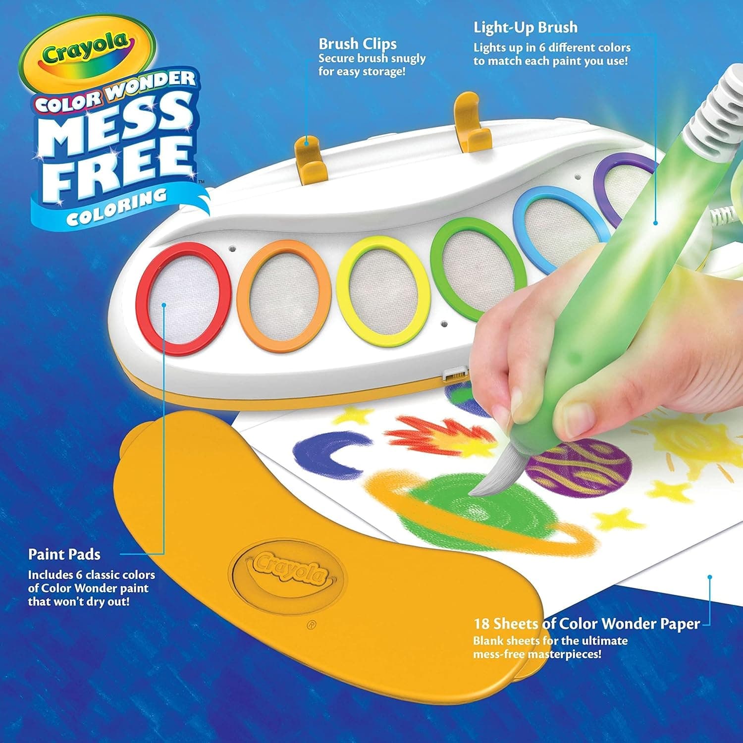 Crayola Color Wonder Magic Light Brush – Mess Free Painting Set for Kids Ages 3+, Light-Up Brush, No Mess, Multicolor Gift Set view 3