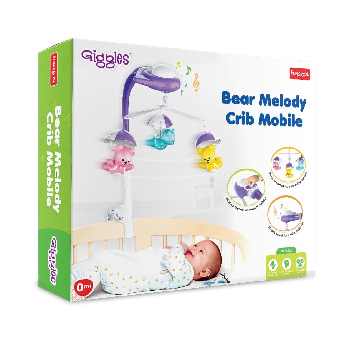 Funskool Giggles Bear Melody Crib Mobile, Bears in Parachute, Cot Mobile, Visual and Audtory Senses, New Born Babies, Soothing Melody, Multicolour view 5