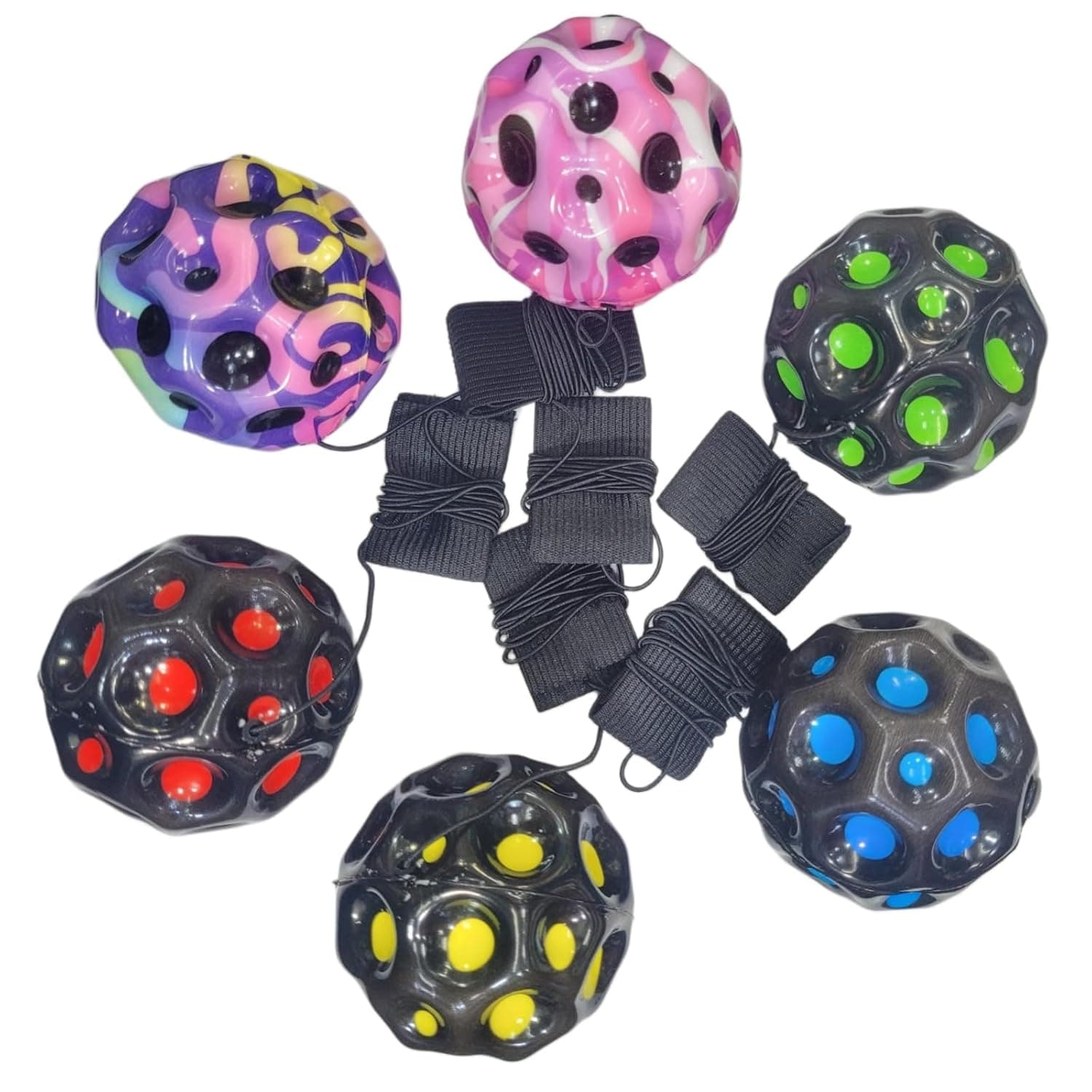 Moon Ball  Super High Bounce & Pop Sounds  Easy Grip Rebound Ball with Wrist Band  Random Color Pack of 1