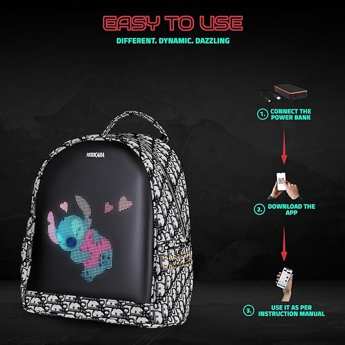 Hookaba: Dazz Roll-LED Women Backpack for Office, School, College, Travel, Parties, Waterproof IPX5 & 1 year Manufacturer Warranty
