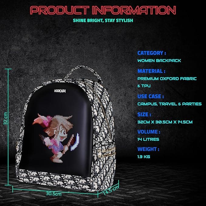 Hookaba: Dazz Roll-LED Women Backpack for Office, School, College, Travel, Parties, Waterproof IPX5 & 1 year Manufacturer Warranty view 2