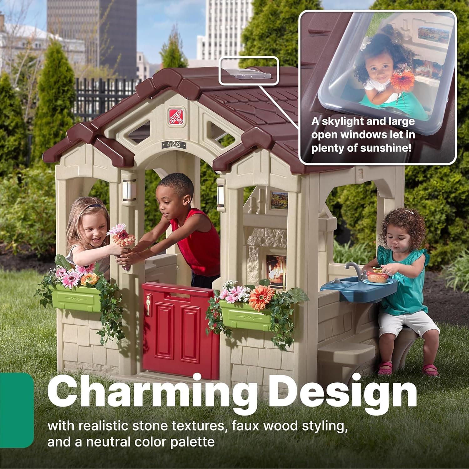Step2 Charming Cottage  Playhouse – Indoor/Outdoor Interactive Playset for Toddlers Ages 2+