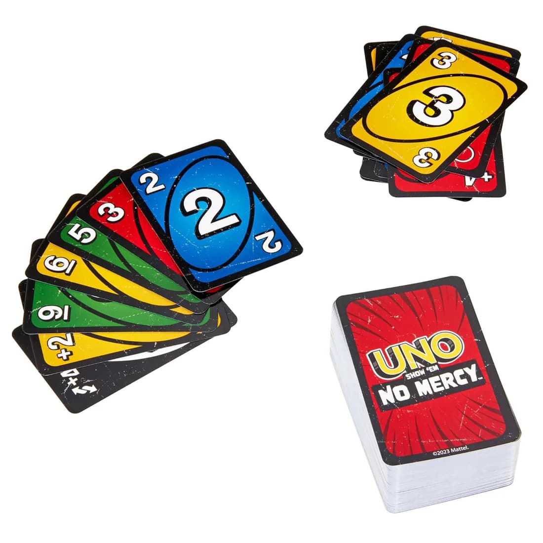 Mattel Games  UNO Show 'em No Mercy Card Game for Kids, Adults & Family Parties and Travel with Extra Cards, Special Rules and Tougher Penalties.