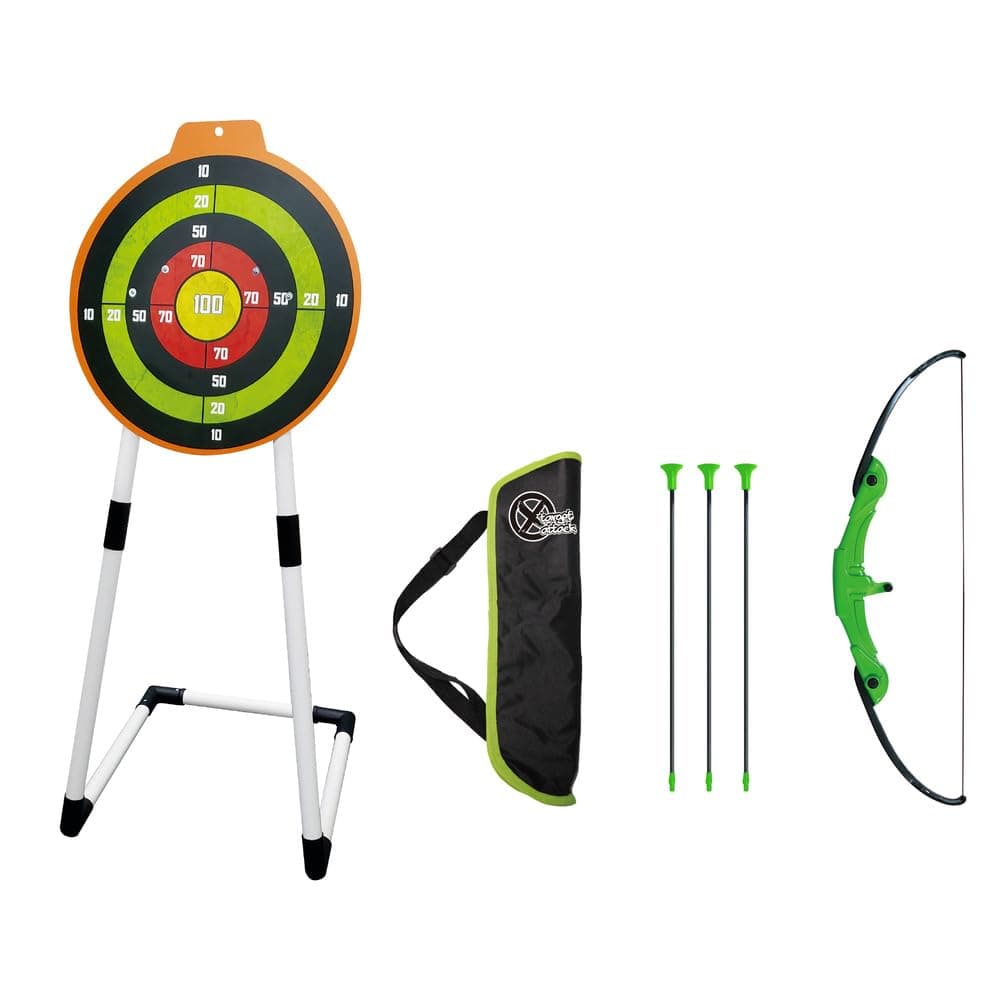 Playwell Innov8 Kids Archery Set with Target Stand, Adjustable Bow, 3 Arrows and Carry Bag, Green and Orange