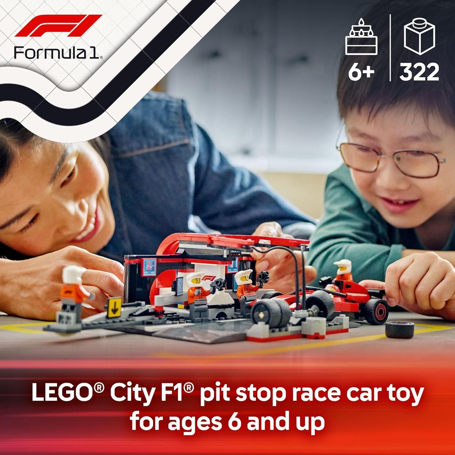 LEGO City F1 Pit Stop & Pit Crew with Ferrari Car Toy - Model Race Car Toy Building Playset for Kids, Boys and Girls, Ages 6+ - F1 Collectible for Fans - Gift Idea for Birthdays - 60443