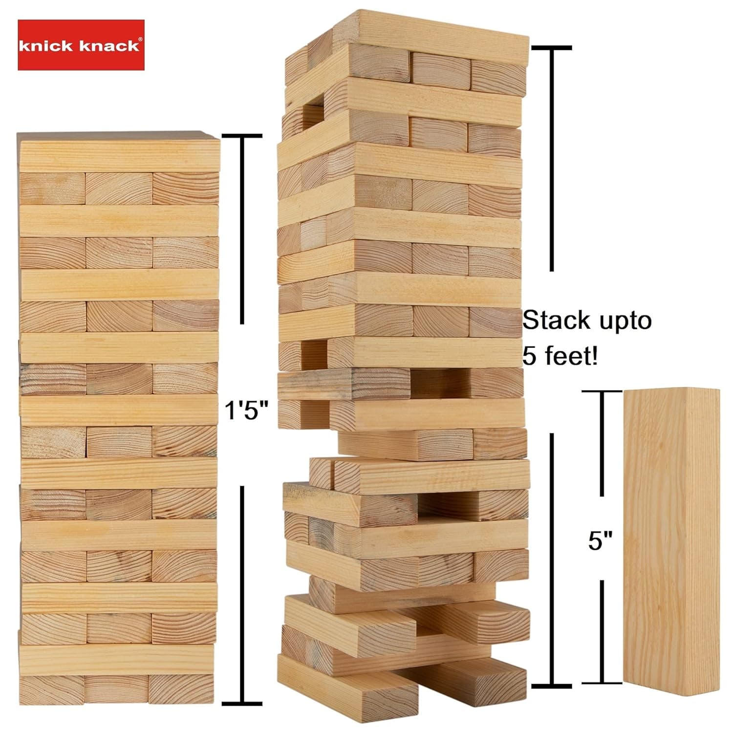 Stack'em Up Giant Tumble Tower Game  54 Big Wooden Blocks  Stacks Up to 4 Feet  Fun for All Ages  Indoor & Outdoor Game view 3