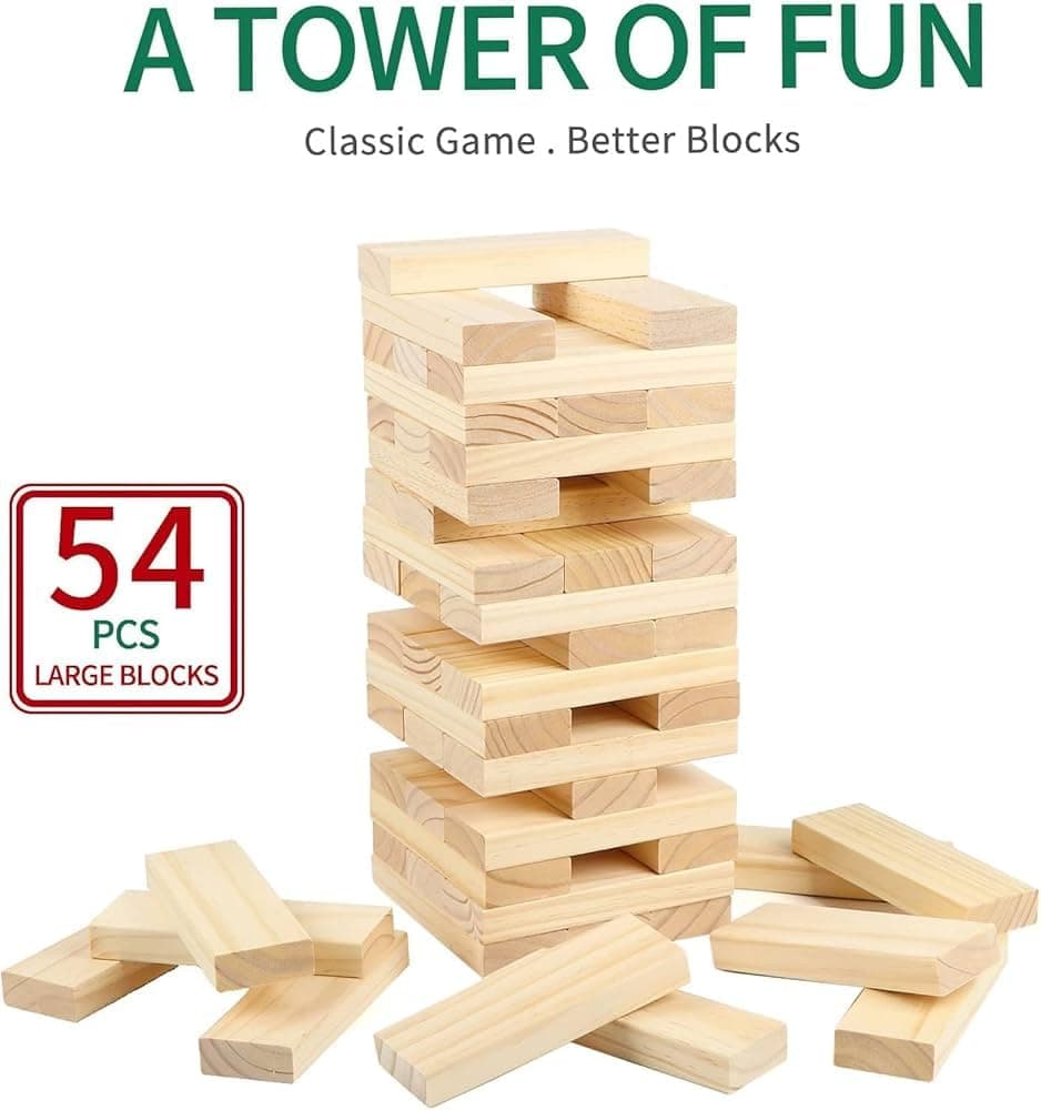 Stack'em Up Giant Tumble Tower Game  54 Big Wooden Blocks  Stacks Up to 4 Feet  Fun for All Ages  Indoor & Outdoor Game view 6