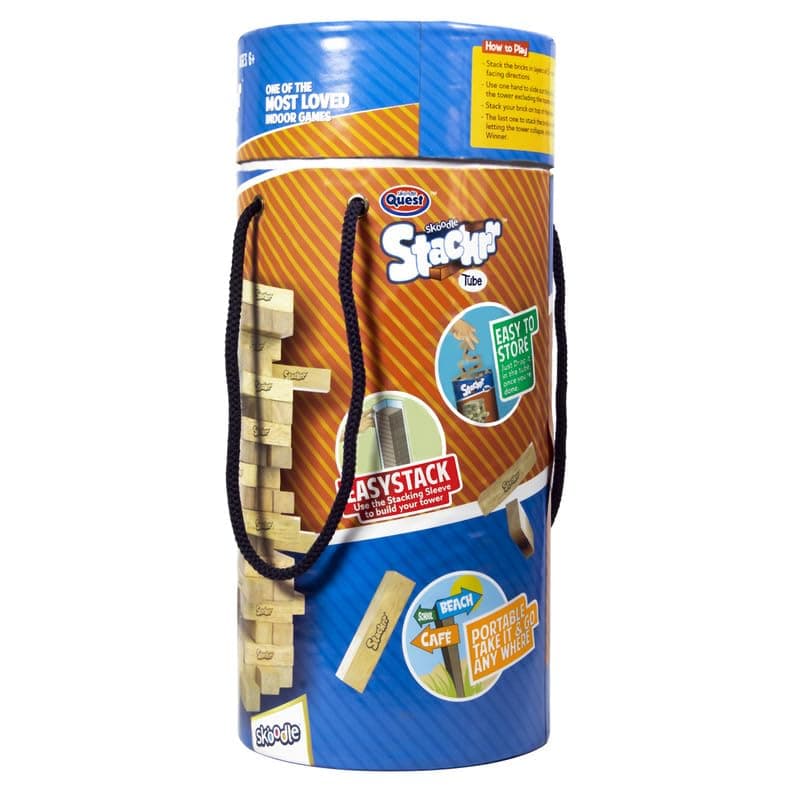 SKOODLE Quest Stackrr Tube Tumbling Tower Game with 54 Precision Wooden Blocks of Premium Beachwood, Fun Game for Adults and Kids, 1 or More Players view 2