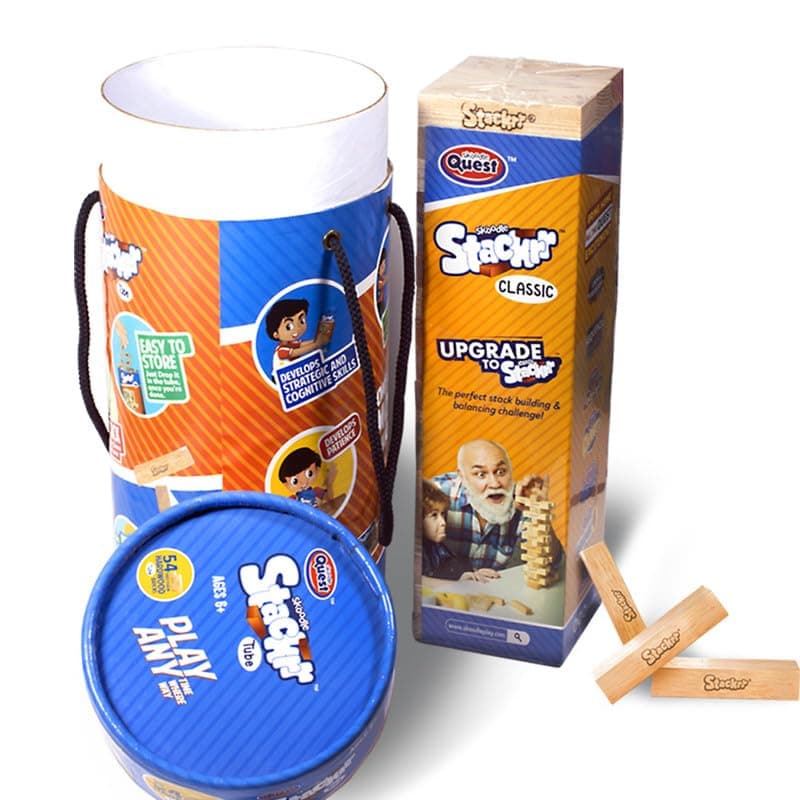 SKOODLE Quest Stackrr Tube Tumbling Tower Game with 54 Precision Wooden Blocks of Premium Beachwood, Fun Game for Adults and Kids, 1 or More Players view 3