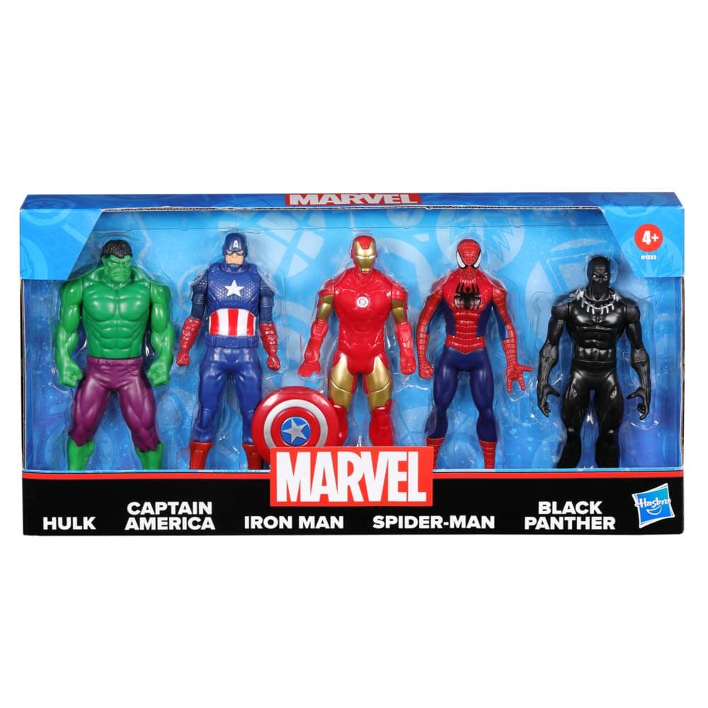Marvel 6-Inch (15 CM) Hulk, Captain America, Iron Man, Spider-Man, & Black Panther Action Figure Set with Shield Accessory, Super Hero Toys, Ages 4+ view 2