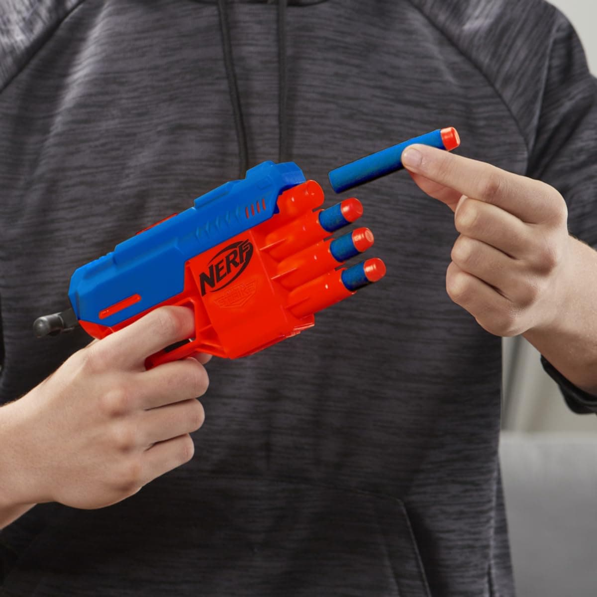 Nerf Alpha Strike Fang QS-4 Toy Blaster, 4-Dart Blasting Fire 4 Darts in a Row, 10 Official Nerf Elite Darts Easy Load-Prime-Fire, Toys view 2