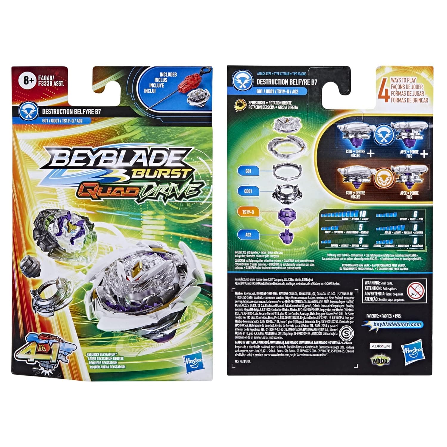 Beyblade Burst QuadDrive Destruction Belfyre B7 Spinning Top Starter Pack Battling Game Top Toy with Launcher