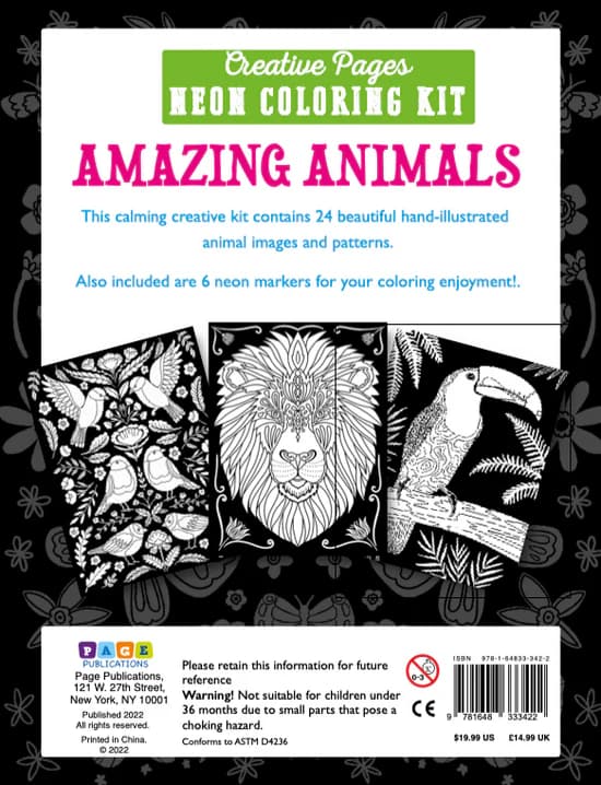 Creative Pages Neon Coloring Kit Amazing Animals view 3
