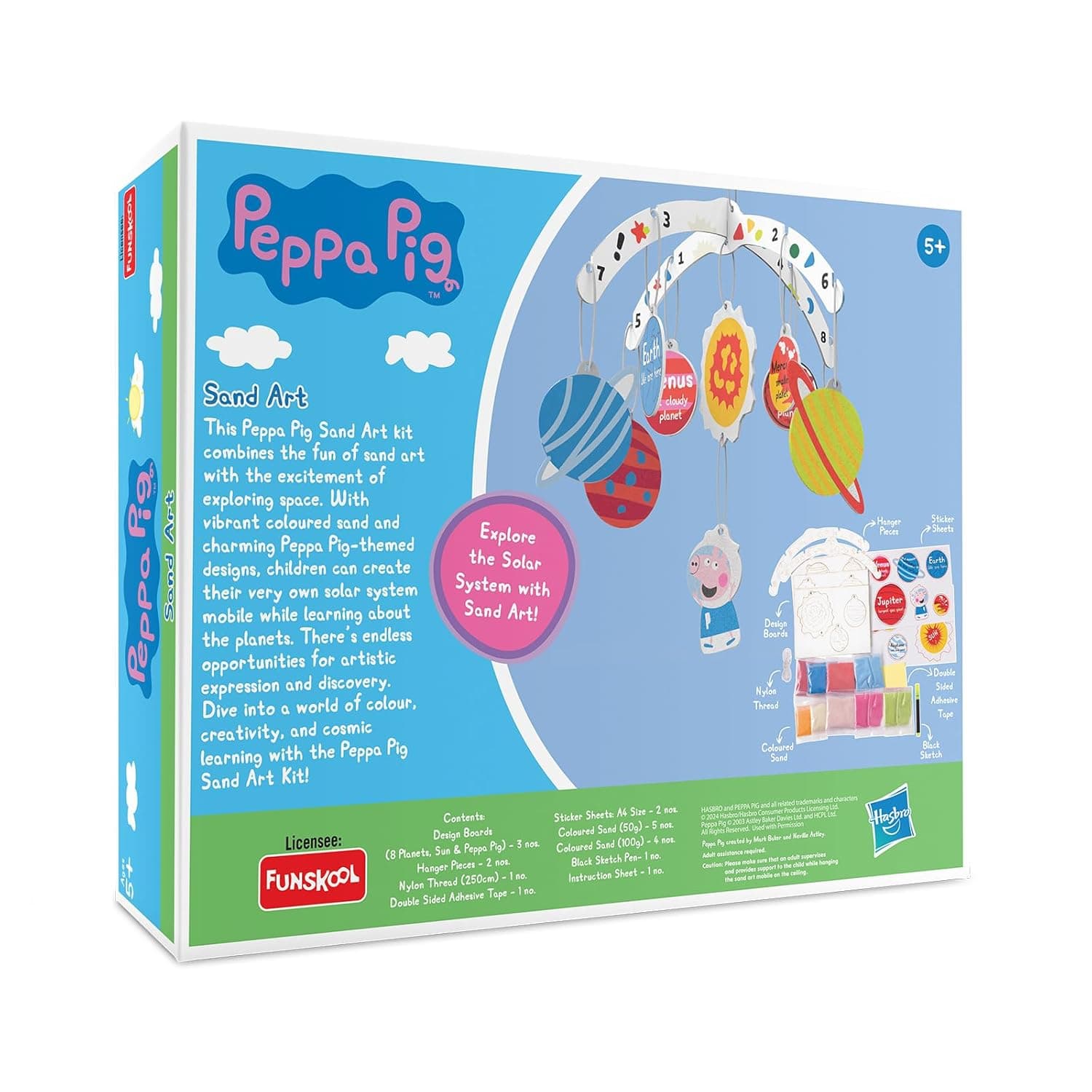 Funskool Handycrafts Peppa Pig Sand Art, Arts and Crafts DIY Kit, Make Solar System Mobile for Hanging, Learn The Solar System, for Children 5 Years and Above