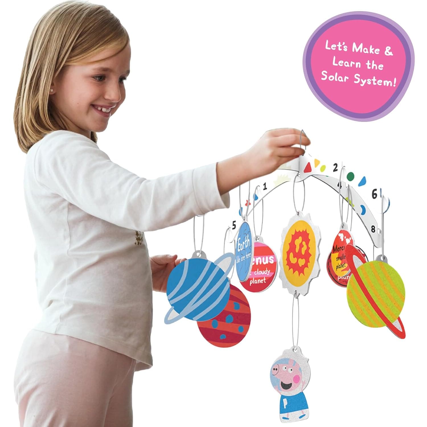 Funskool Handycrafts Peppa Pig Sand Art, Arts and Crafts DIY Kit, Make Solar System Mobile for Hanging, Learn The Solar System, for Children 5 Years and Above view 4