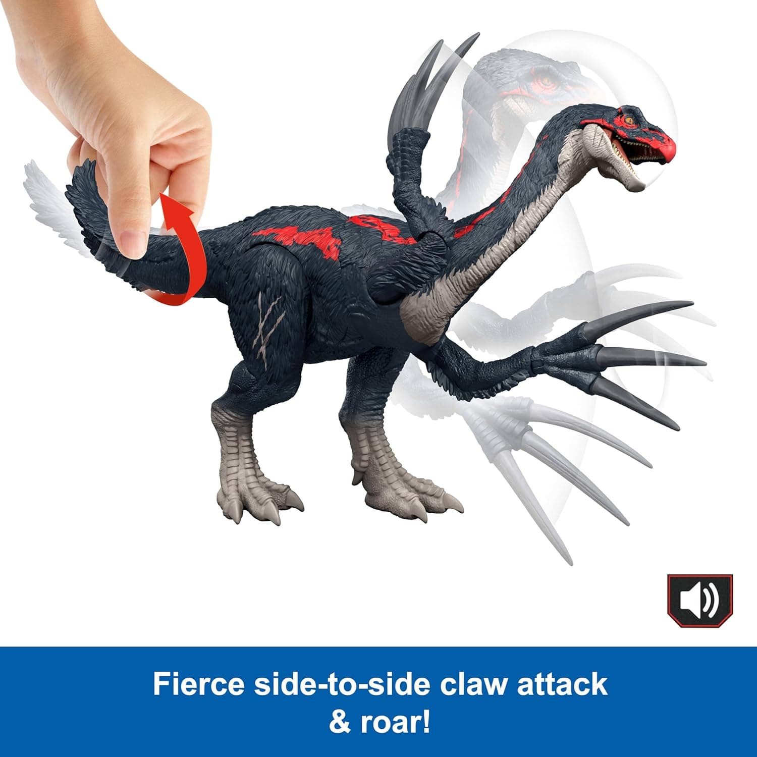 Mattel Jurassic World Chaos Theory Slash N Roar Therizinosaurus Dinosaur Action Figure Toy, Attack Claws & Sound, Digital Play view 3