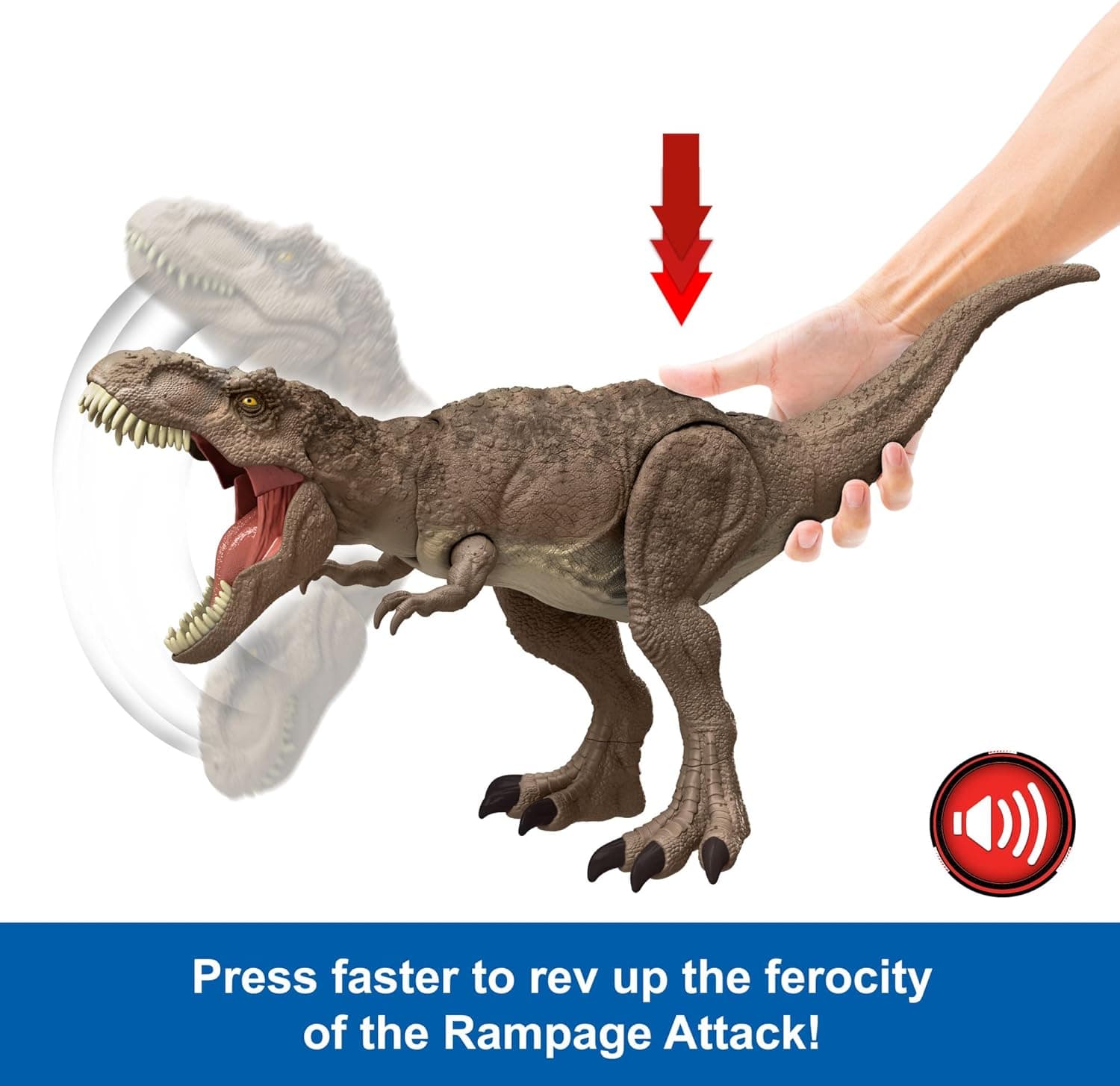 Mattel Jurassic World T. rex Dinosaur Toy with Sound & Movement, All-Out Attack Tyrannosaurus Rex Action Figure With Digital Play view 2