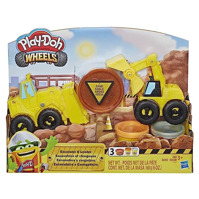 Play-Doh Kid Wheels Excavator And Loader Toy Construction Trucks, Non-Toxic Sand Buildin' Compound Plus 2 Colors Multicolor