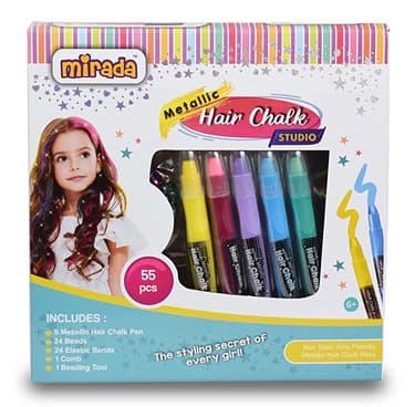 Mirada Cosmetic Metallic Hair Chalk Studio, Safe, Washable & Non-Toxic, Temporary Kids Hair Chalk, Hair Color for Girls, 250g- Multi6