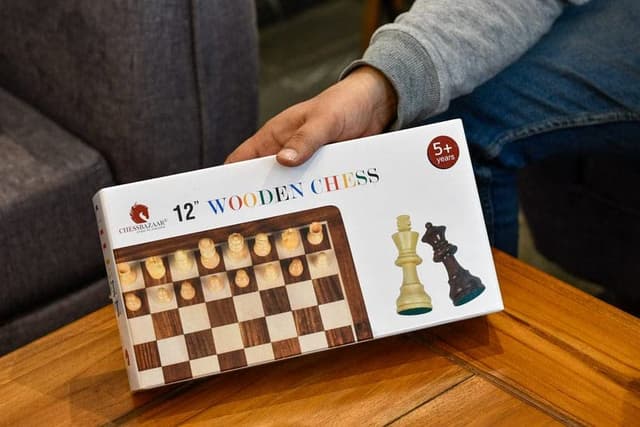 Chess Bazar Travel Series Folding Magnetic Lacquer Chess Set in Sheesham and Maple (12 inch)