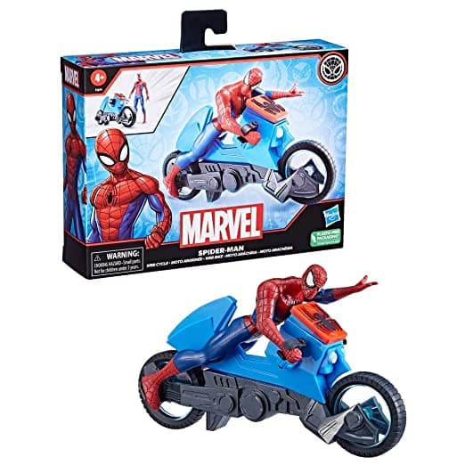 Marvel Spider-Man Web Cycle Toy 6-Inch-Scale Collectible Spider-Man Action Figure&Vehicle Set, Toys for Kids Ages 4&Up, Multi Color