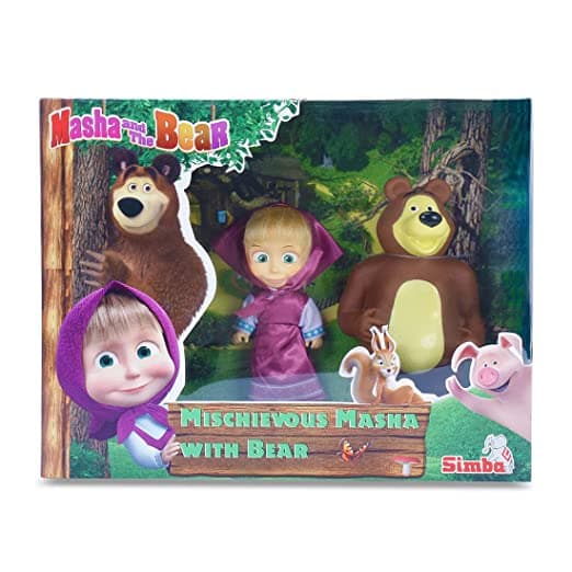 Masha and the Bear 12 Cm Toy Doll | Famous Cartoon | Ideal Gift Set for Girls Kids (Masha with Bear - Purple)
