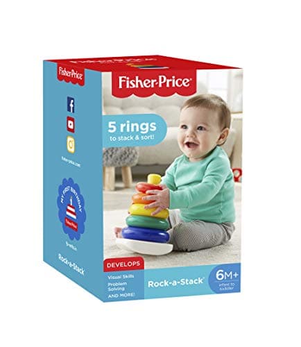 Fisher-Price Plastic Original Rock-a-Stack - Classic stacking toy with 5 colorful rings to grasp