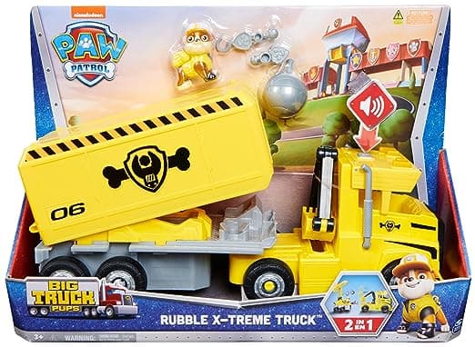 Paw Patrol Rubble Big Rig Vehicle with Collectible Action Figure|Playsets with Crane & Lights Sound Effects|Transformable Truck|Learning Education Activity Set