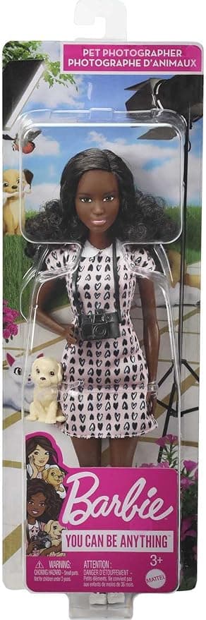 BARBIE Photographer Doll , Heart-Print Dress & Shoes, Camera Accessory,(Multicolor)