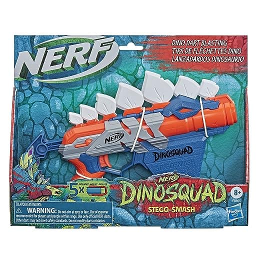 Nerf DinoSquad Stegosmash Dart Blaster, 4-Dart Storage, Pull-Back Priming Handle, 5 Official Darts, Dinosaur Design, Toys for Kids, Teens & Adults, Outdoor Toys for Boys and Girls Ages 8+